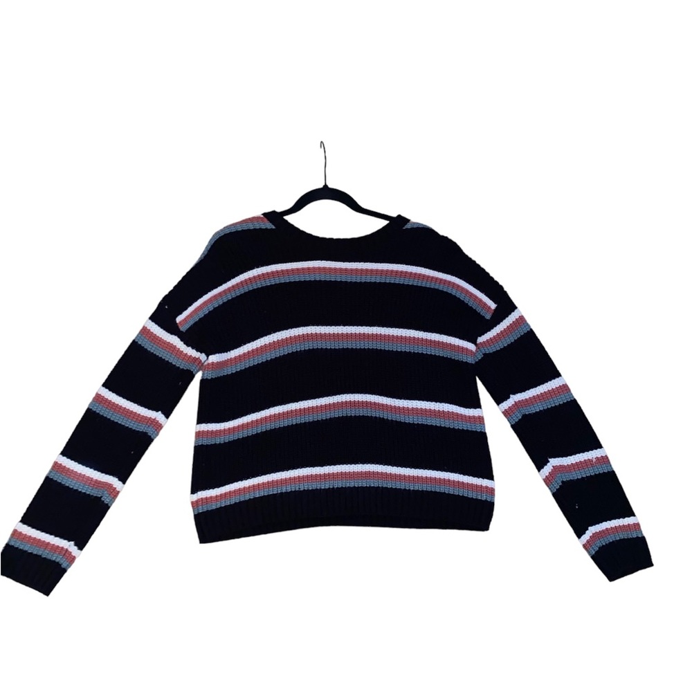 Hippie rose black stripped crew neck sweater juniors size medium